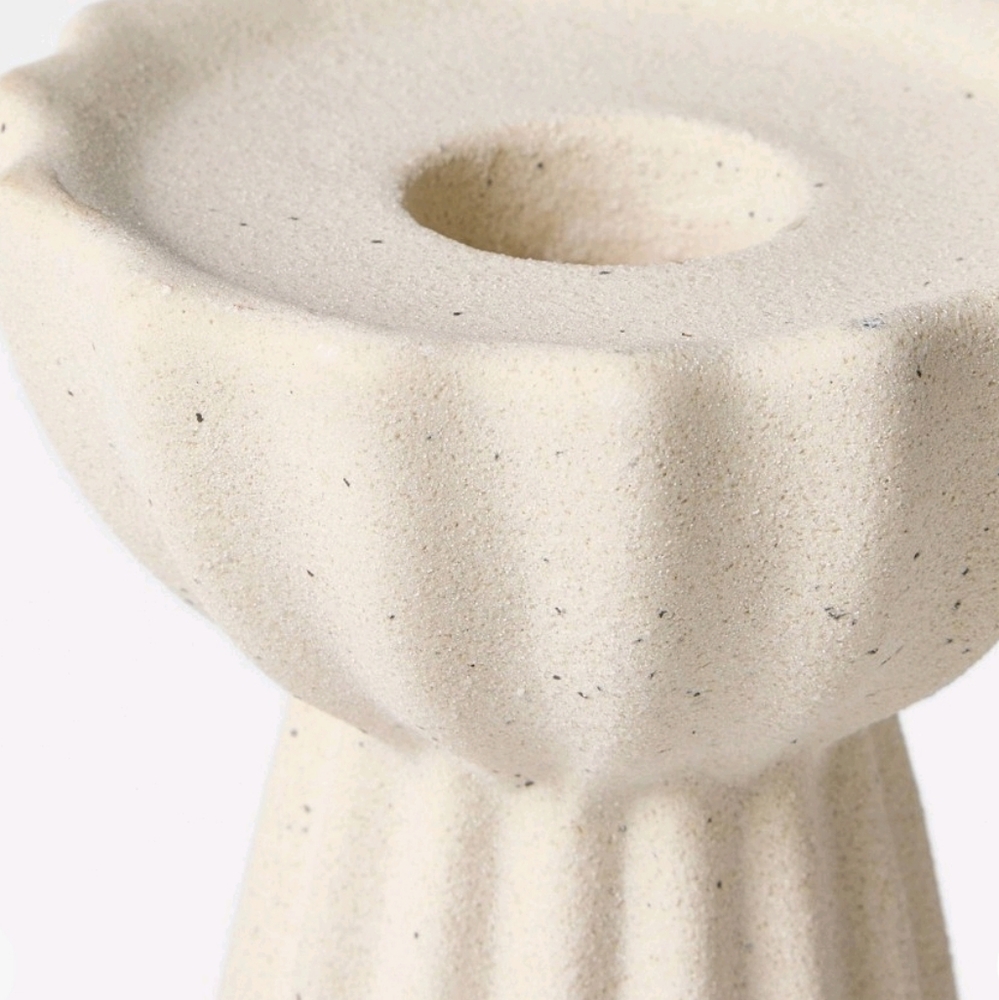 Last Day! Studio Mcgee Ceramic Ribbed Taper Candle Holders Set Beige Threshold - Picture 9 of 12